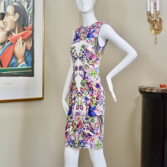 🆕🏷️ Roberto Cavalli Sleeveless Punto Stoffa Sheath Dress, White/Multi - Picture 11 of 16